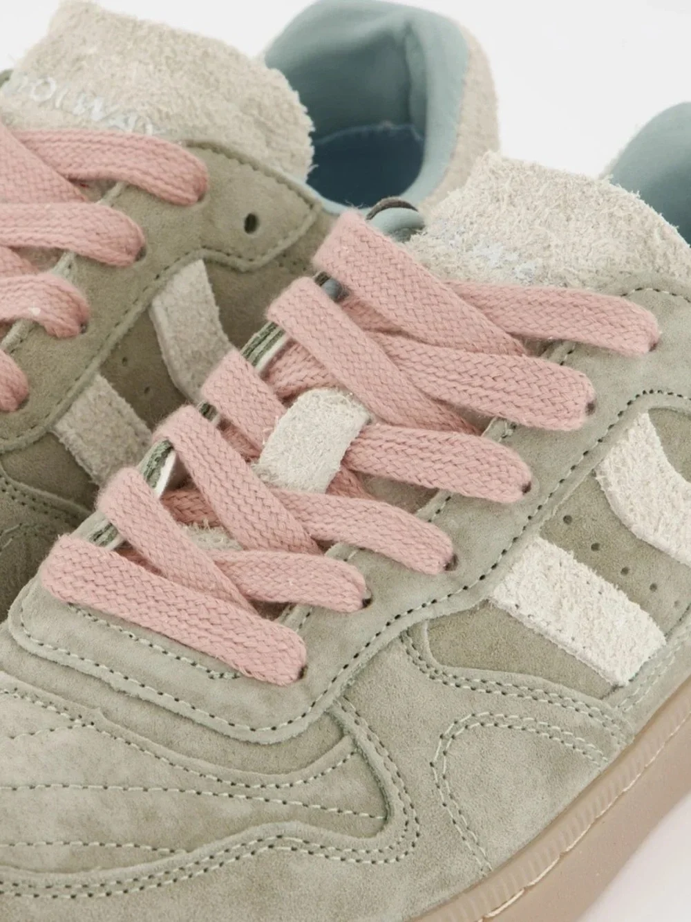 Coolway Suede Casual Sneakers in Light Gray with Pink Laces